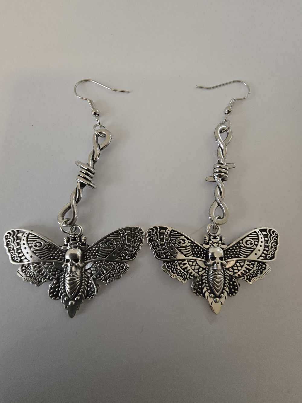 Silver Moth Skull Drop Earrings - Women Jewelry